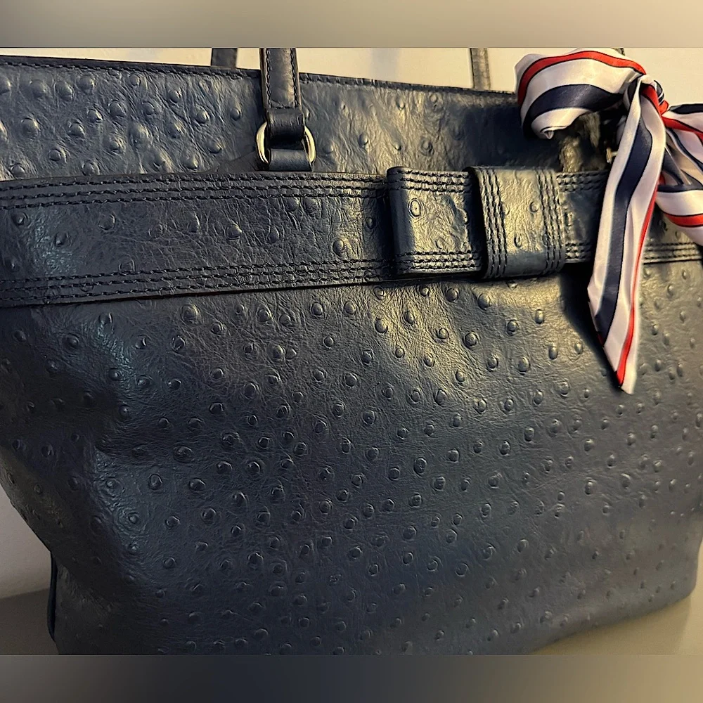 Kate Spade Navy Ostrich Harmony Valencia Road Embossed Large Travel Tote Bag